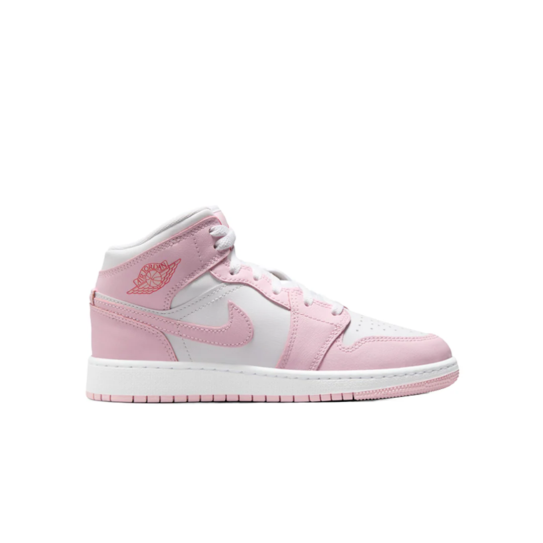 AIR JORDAN 1 MID (GS) PINK FOAM FIRE RED