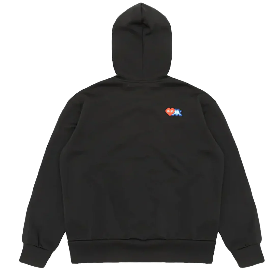 CDG X INVADER PIXEL RED HEART ZIP HOODIE BLACK